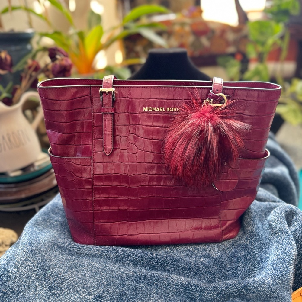 Michael Kors Burgundy Croc-Embossed Tote
